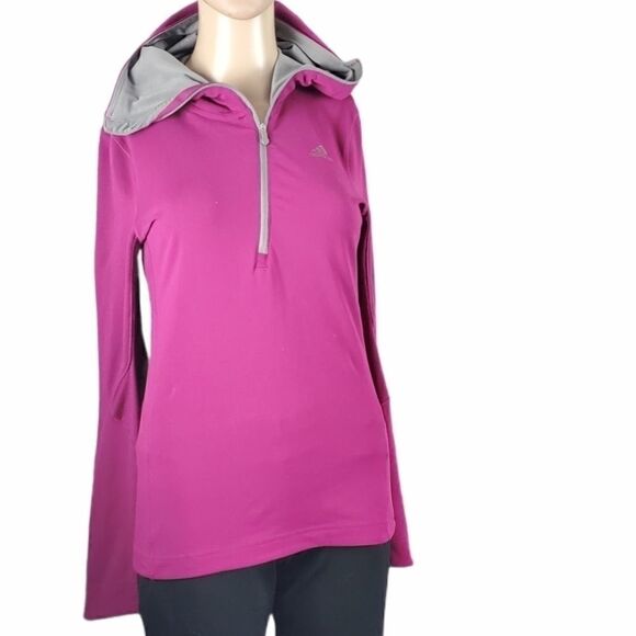 Adidas Purplish Pink 3/4 Zip Up Hoodie Clima Cool - Picture 1 of 5